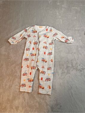 Baby Club Chic Fire Truck Footless Sleeper Romper 3-6 Months Gray Stripe